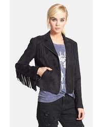 Mural Fringed Faux Suede Jacket Large