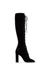 Saint Laurent Black Loulou 105 Lace Up Knee High Suede Boots