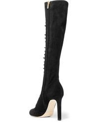 Jimmy Choo Desiree 100 Lace Up Suede Knee Boots Black