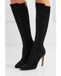 Jimmy Choo Desiree 100 Lace Up Suede Knee Boots Black