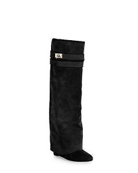 Givenchy Suede Knee High Sheath Boots Black