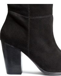 H&M Knee High Suede Boots Black Ladies
