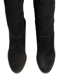 H&M Knee High Suede Boots Black Ladies