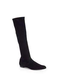 Manolo Blahnik Pasclare Stretch Suede Knee High Boots Black