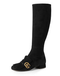 Gucci Marmont Suede 25mm Knee Boot Black
