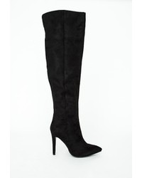 Missguided Kate Faux Suede Knee High Heeled Boots Black