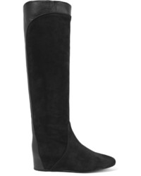 Lanvin Paneled Suede And Leather Knee Boots Black