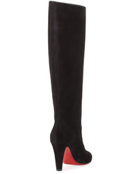 Christian Louboutin Suede 85mm Red Sole Knee Boot Black