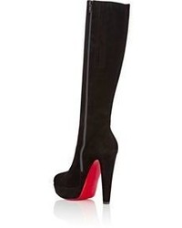 Christian Louboutin Suede Lady Knee High Platform Boots Black