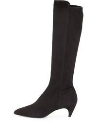 Prada Suede Low Heel Knee Boot Black