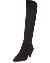 Prada Suede Low Heel Knee Boot Black