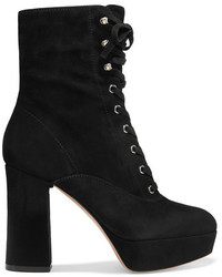 Gianvito Rossi 100 Lace Up Suede Ankle Boots Black
