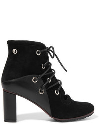 Proenza Schouler Eyelet Embellished Suede And Leather Ankle Boots Black