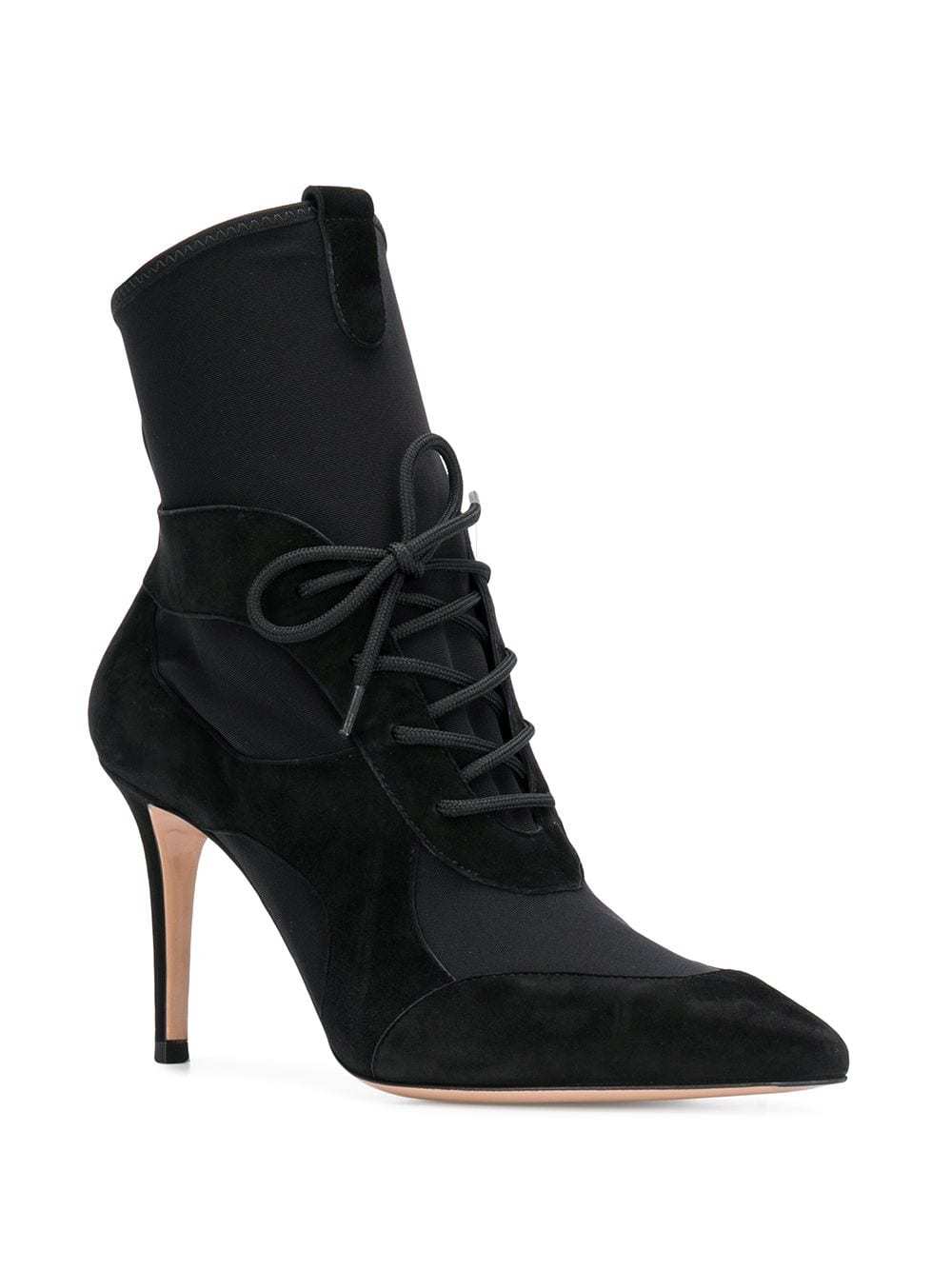 black lace up stiletto ankle boots