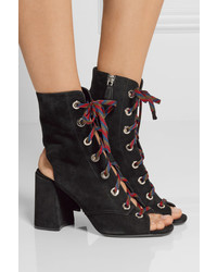 Prada Lace Up Suede Ankle Boots Black