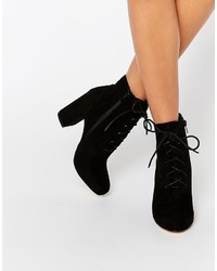 London Rebel Lace Up Block Heeled Ankle Boots