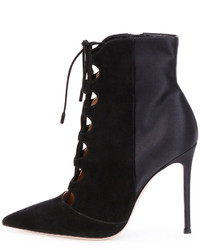 Gianvito Rossi Suede Lace Up Ankle Bootie Black