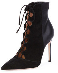 Gianvito Rossi Suede Lace Up Ankle Bootie Black