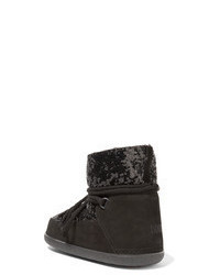 Inuikii Faux Fur Trimmed Embellished Suede Ankle Boots