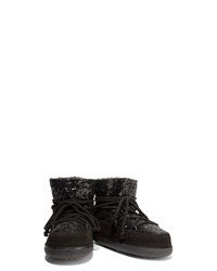 Inuikii Faux Fur Trimmed Embellished Suede Ankle Boots