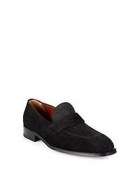 a. testoni Grain English Suede Loafers Black Shoes