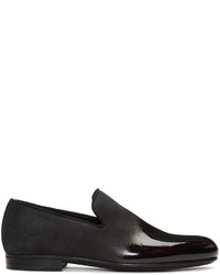 Jimmy Choo Black Lacquered Suede Sloan Loafers