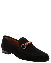 Gucci Black Suede Bamboo Horsebit Detail Loafers