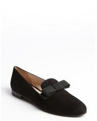 Prada Black Suede Bow Tie Detail Loafers