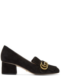 Gucci Black Suede Gg Marmont Loafer Heels