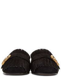 Gucci Black Suede Gg Marmont Slippers