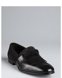 Jimmy Choo Black Suede Kilty Loafers With Fringe And Polished Trim