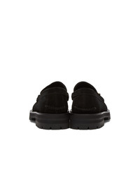 Versace Black Suede Logo Plate Loafers