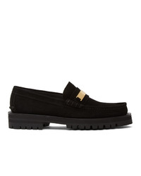 Versace Black Suede Logo Plate Loafers