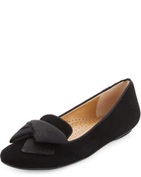 Neiman Marcus Bow Smoking Suede Loafer Black