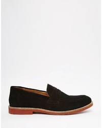 Asos Brand Penny Loafers In Black Suede