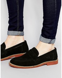 Asos Brand Penny Loafers In Black Suede