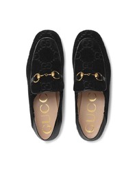 Gucci Horsebit Gg Velvet Loafers With Crystals