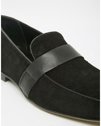 Asos Loafers In Black Suede With Leather Saddle