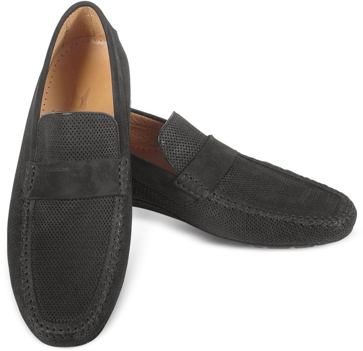 Moreschi Portofino Black Perforated Suede Driver Shoes | Where to buy ...