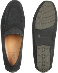 Moreschi Portofino Black Perforated Suede Driver Shoes