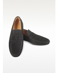 Moreschi Portofino Black Perforated Suede Driver Shoes