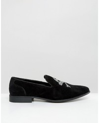 Asos Smart Loafers In Black Faux Suede With Skull And Crossbones
