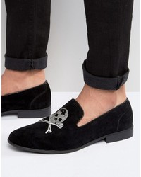Asos Smart Loafers In Black Faux Suede With Skull And Crossbones