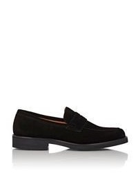 Barneys New York Suede Apron Toe Penny Loafers Black