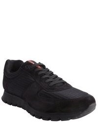 Prada Black Canvas And Suede Lace Up Sneakers