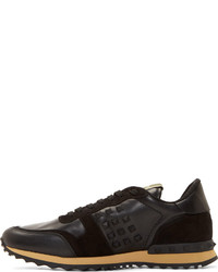 Valentino Black Leather Suede Studded Sneakers