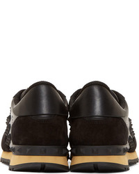 Valentino Black Leather Suede Studded Sneakers