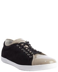 Giorgio Armani Black Perforated Suede And Beige Patent Leather Sneakers