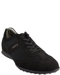 Tod's Black Suede And Nylon Logo Lace Up Sneakers