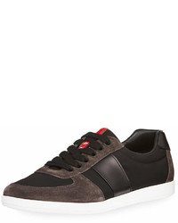Prada Linea Rossa Nylon Low Top Sneaker With Leather Suede